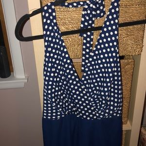 Francesca’s blue polka dot jumpsuit